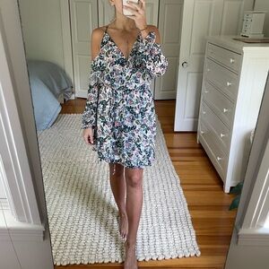 BCBGeneration Cold Shoulder Floral Chiffon Dress
